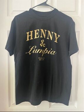Henny & Lumpia Black Graphic Tee with Gold Print